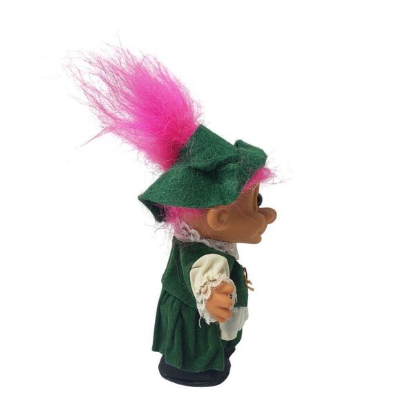 Vintage Russ Troll German Dolls 4.5" Around The World Pink Hair Green Outfit 90s - Picture 3 of 4